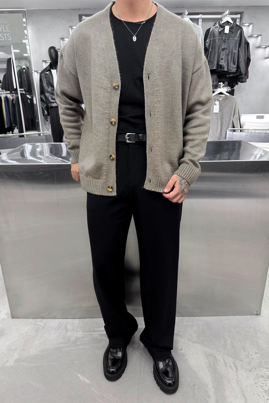 Taba Düğmeli V Yaka Oversize Triko Hırka