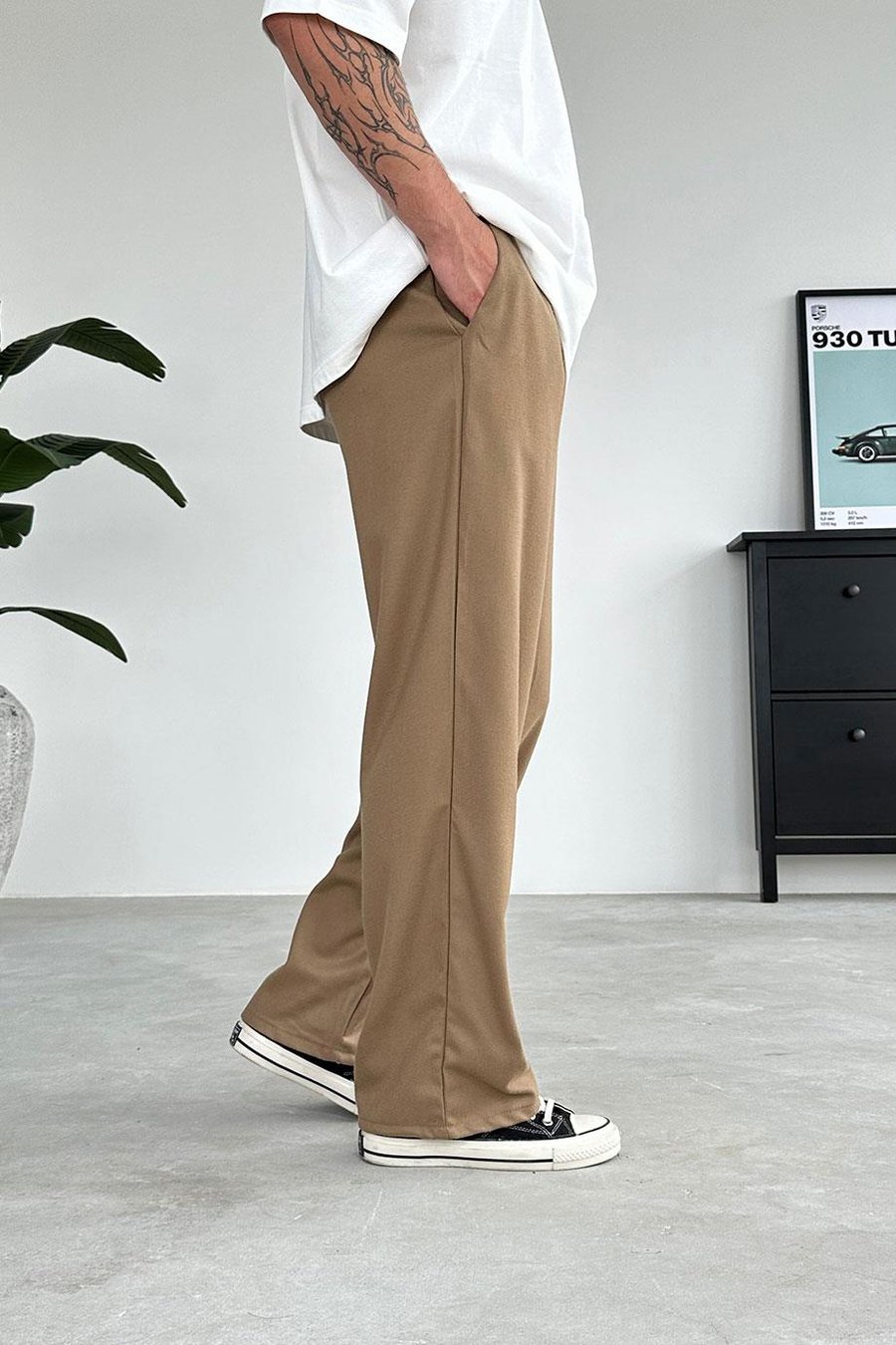 Taba Pile Detay 01 Baggy Kumaş Pantolon