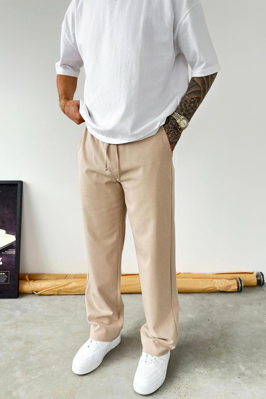 Taş Basic Beli Lastikli Baggy Kumaş Pantolon