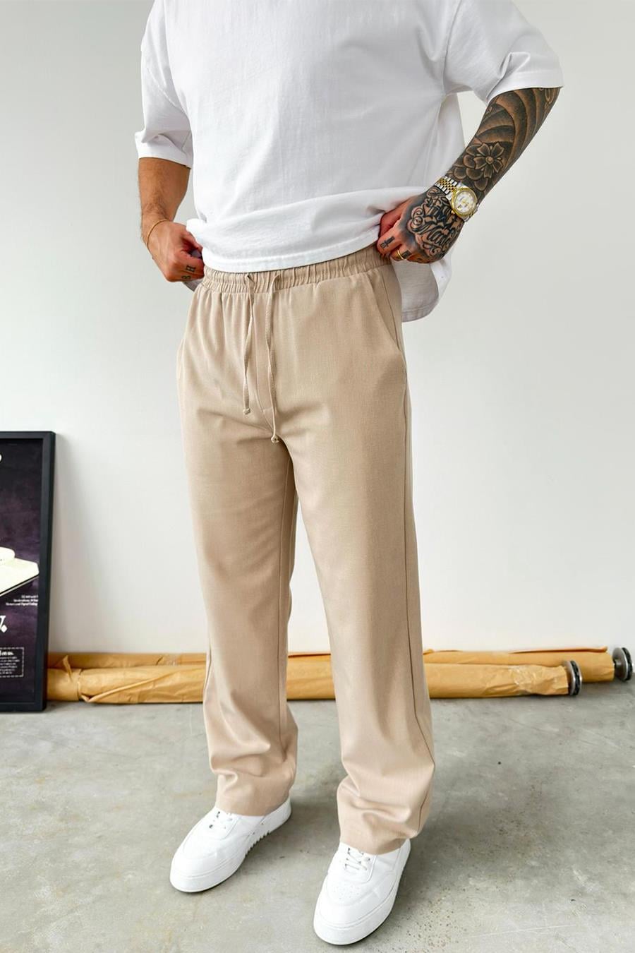 Taş Basic Beli Lastikli Baggy Kumaş Pantolon