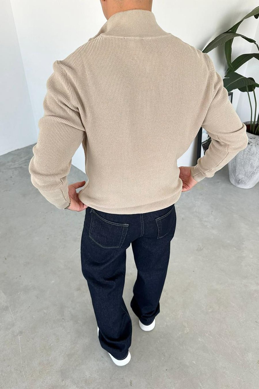 Taş Basic Fitilli Yarım Fermuarlı Relaxed Kazak