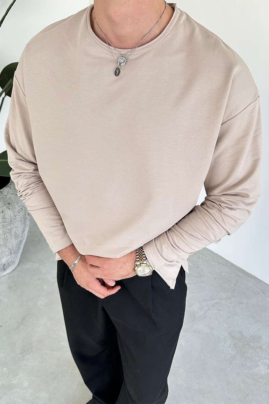Taş Basic Uzun Kollu Oversize Tişört