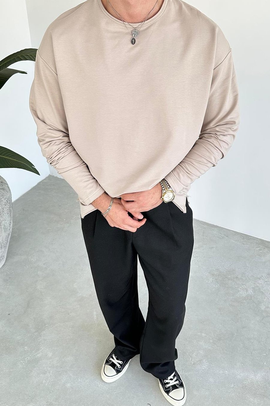 Taş Basic Uzun Kollu Oversize Tişört