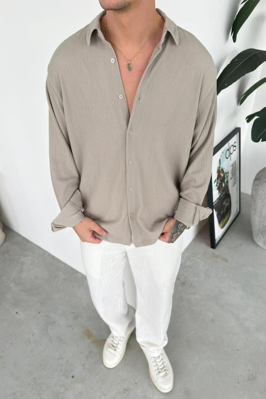 Taş Fitilli Basic Relaxed Gömlek