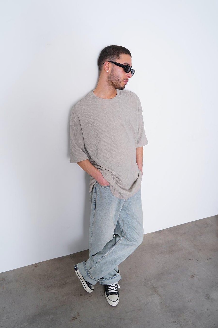 TAŞ Fitilli Basic Yırtmaç Detay O7 MH Oversize Tişört