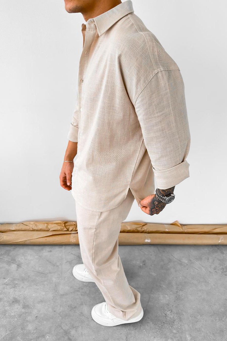 Taş Premium Keten Basic Oversize Gömlek