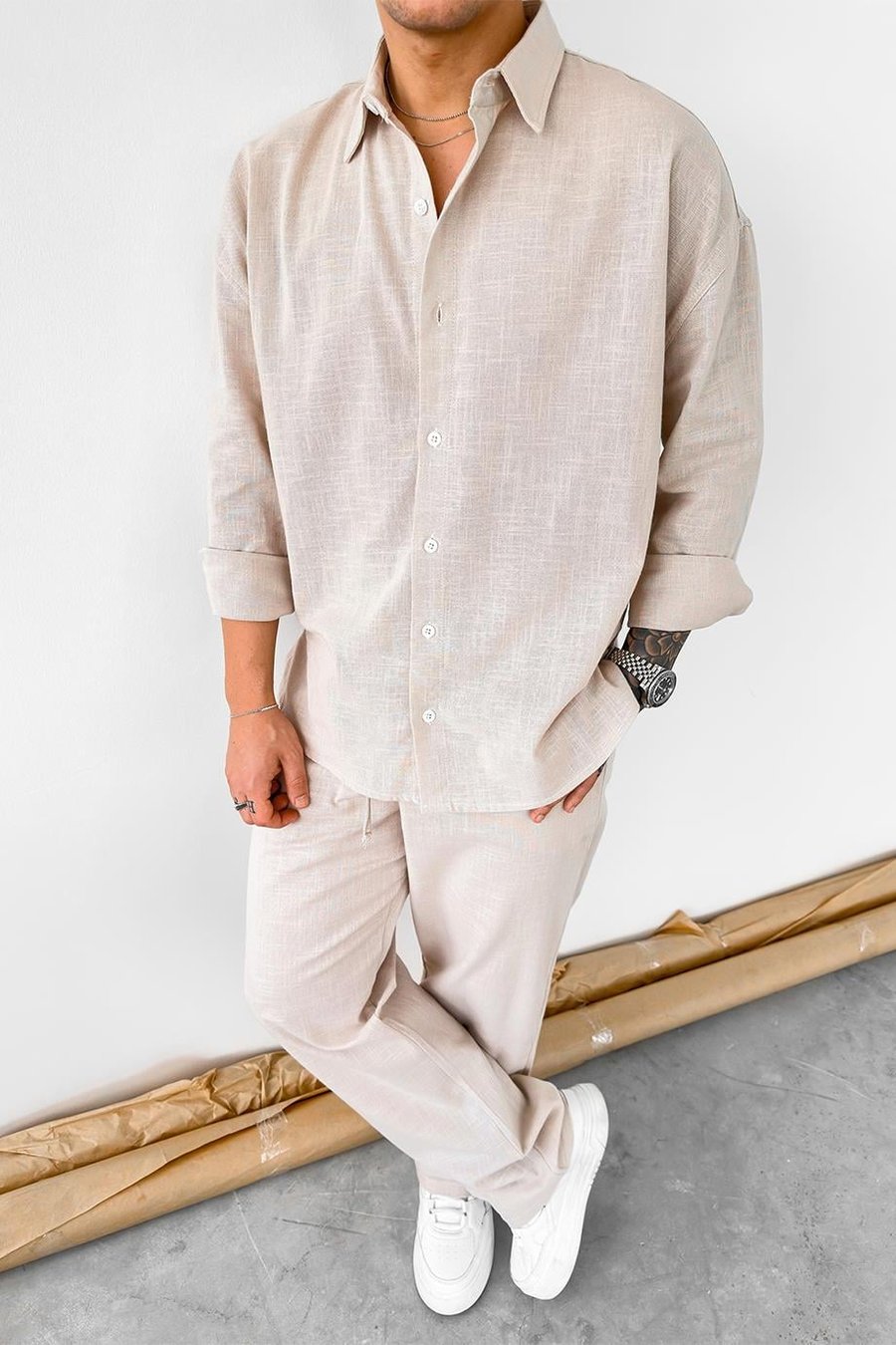 Taş Premium Keten Basic Oversize Gömlek
