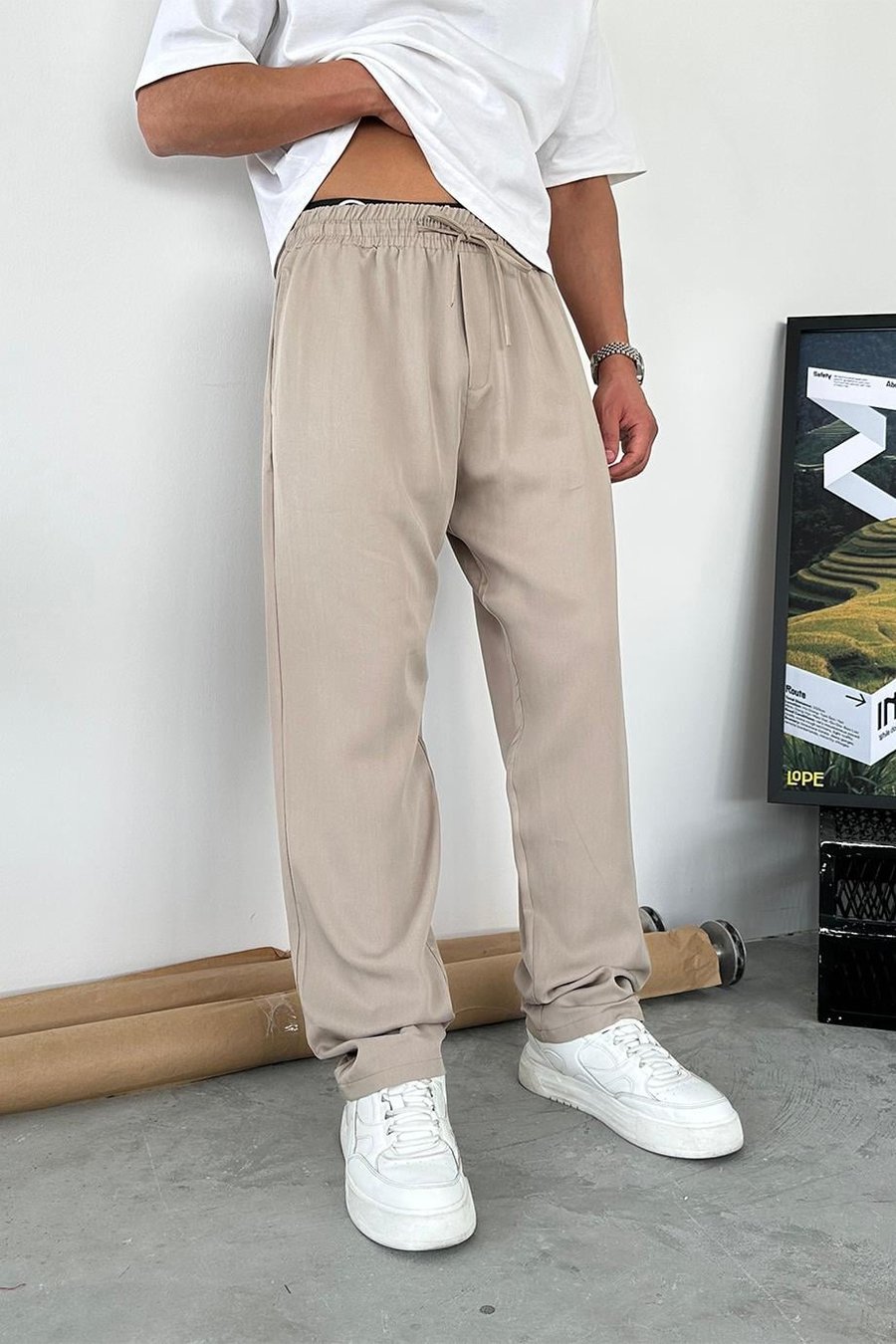 Taş Tensel Kumaş Basic Baggy Pantolon