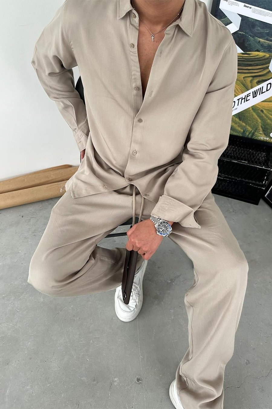 Taş Tensel Kumaş Basic Relaxed Gömlek