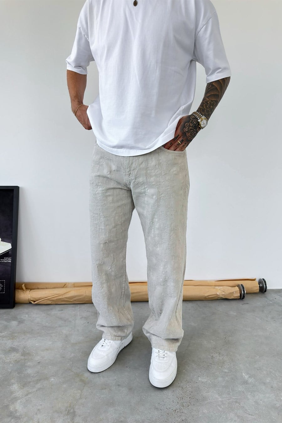 Taş Yırtık Detaylı Premium Baggy Pantolon
