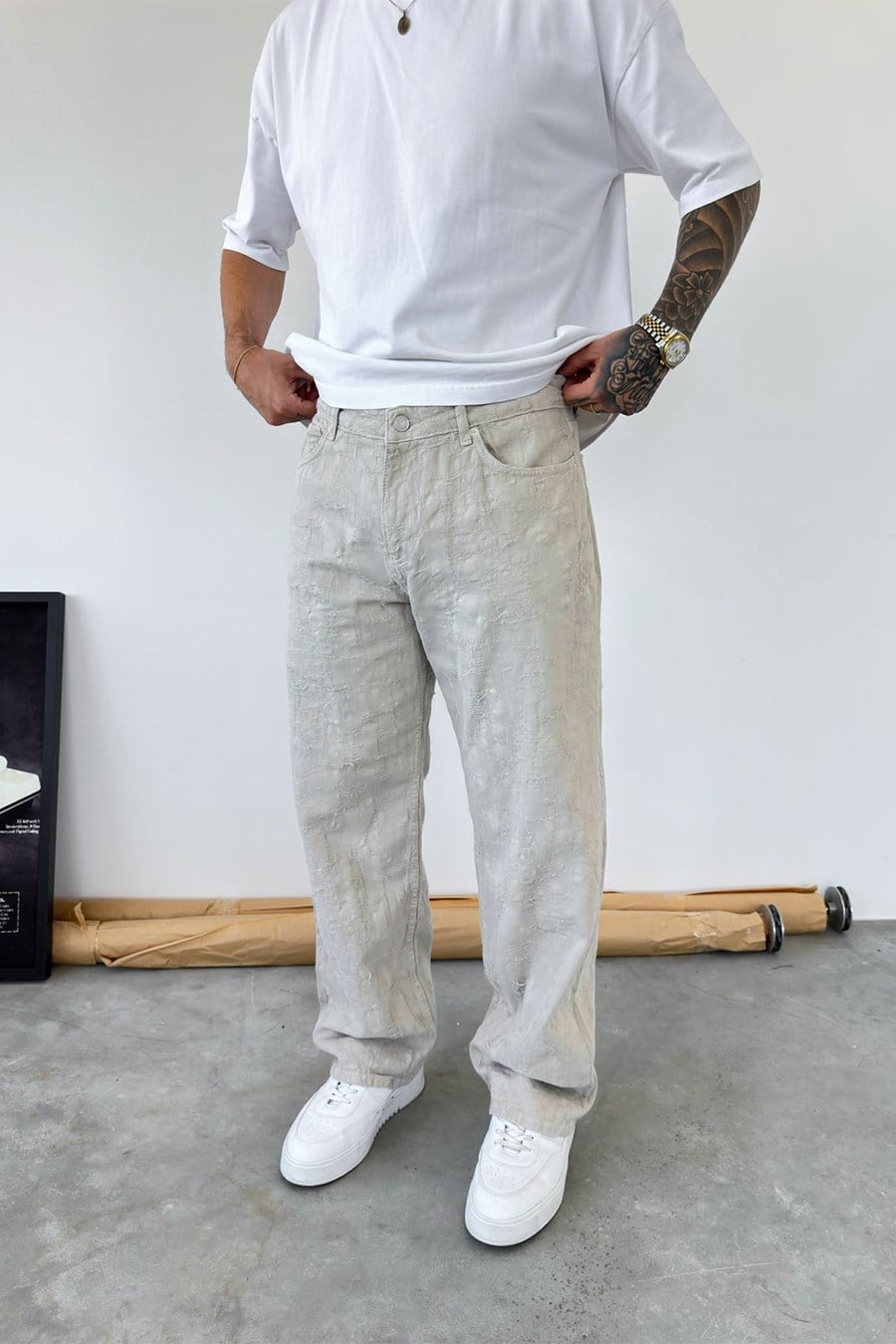 Taş Yırtık Detaylı Premium Baggy Pantolon