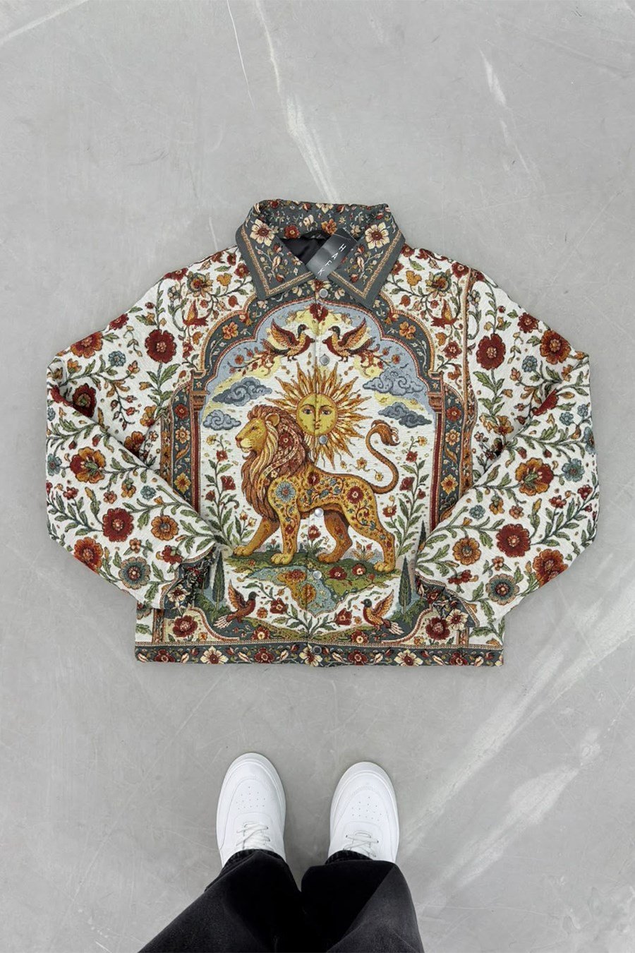 Vintage Celestial Lion Premium Dokulu Tasarım Astarlı Mont