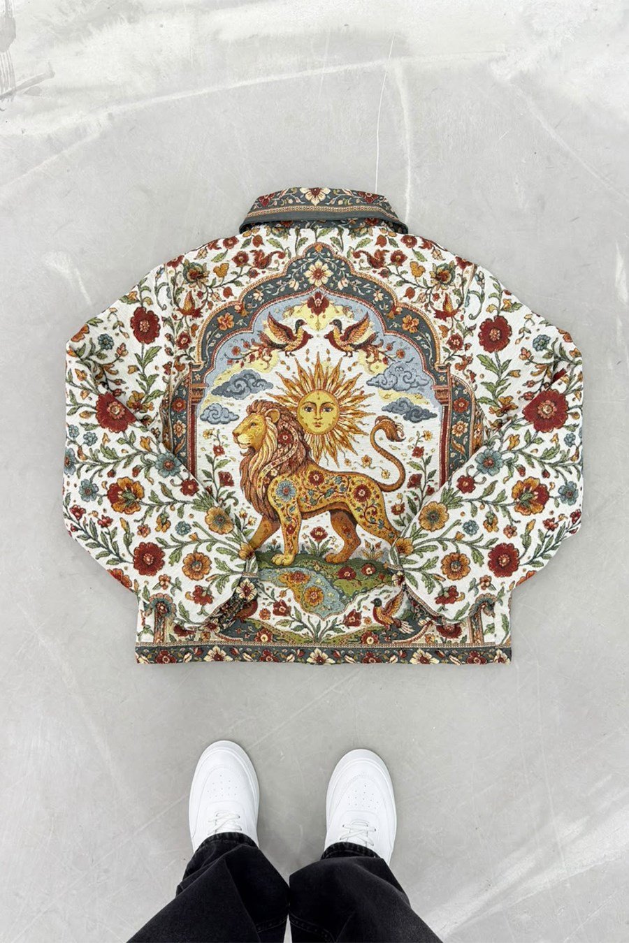 Vintage Celestial Lion Premium Dokulu Tasarım Astarlı Mont