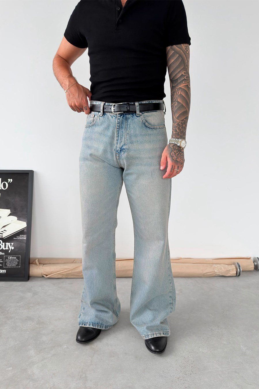 Vintage Mavi Flare Kesim İspanyol Paça Pantolon