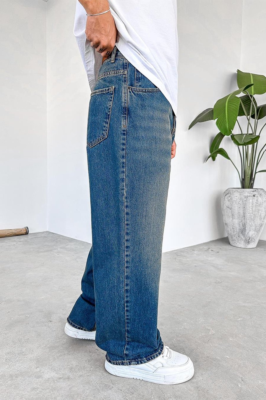 Vintage Mavi Soft Degrade Old School Premium Baggy Pantolon