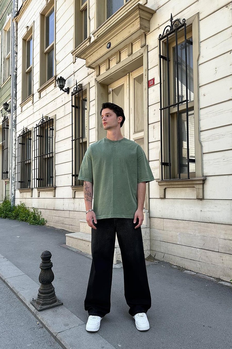 YEŞİL Acid Wash Basic 1Z EE Oversize Tişört