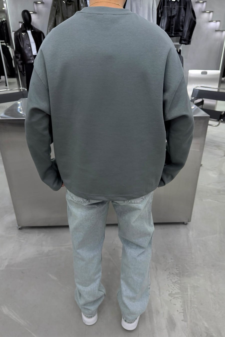 Yeşil Basic Uzun Kollu Oversize Tişört