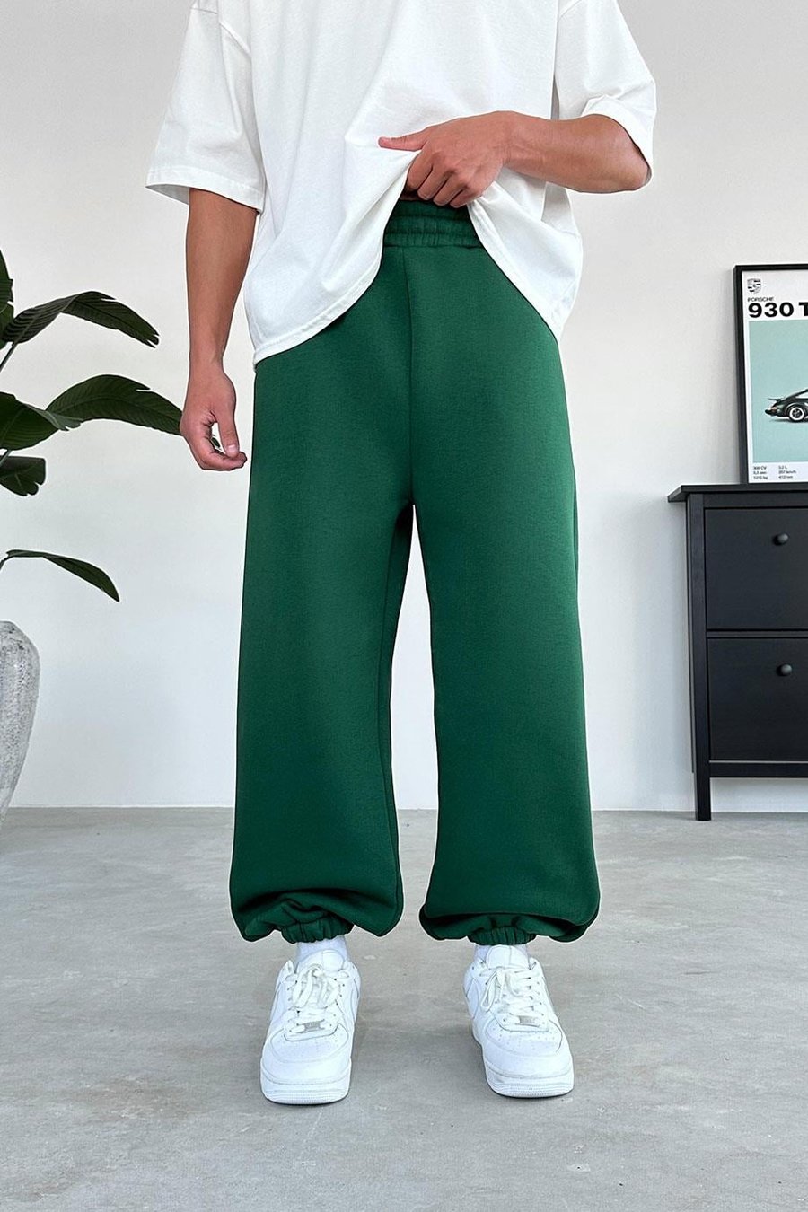 Yeşil Cozy Basic Paça Lastik Oversize Eşofman