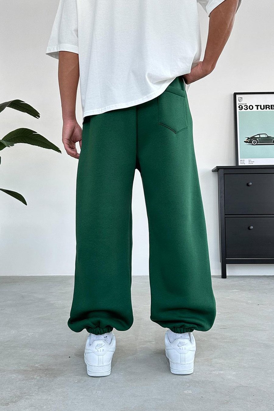Yeşil Cozy Basic Paça Lastik Oversize Eşofman