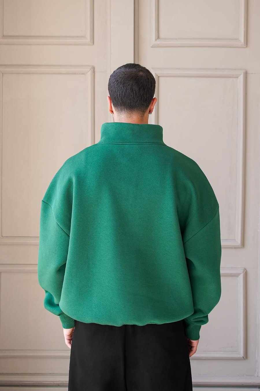 Yeşil Cozy Basic Yarım Fermuar Oversize Sweatshirt