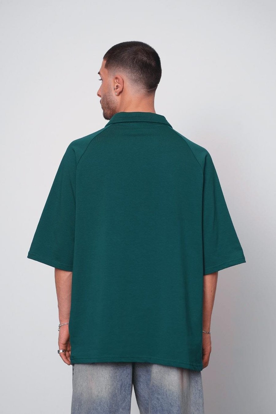 Yeşil Fermuarlı EE Oversize Polo Yaka Tişört