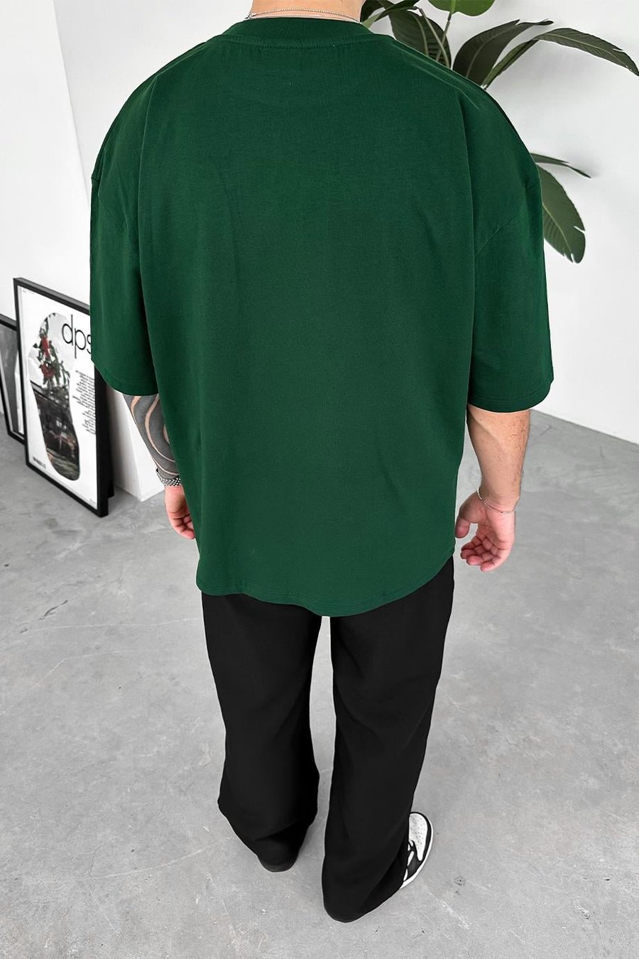 Yeşil Minimal Tiger Baskılı Oversize Tişört