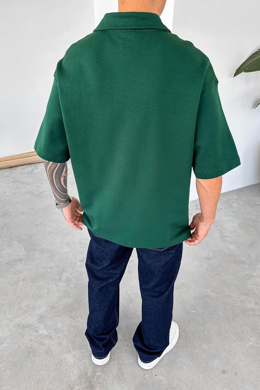 Yeşil Quit Place Baskı Detay Oversize Polo Yaka Tişört