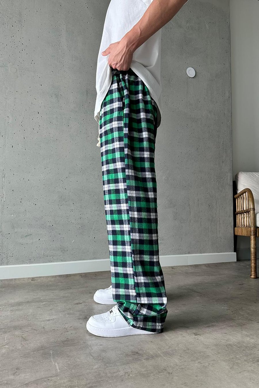 YEŞİL Rahat Kalıp Ekose Desen 05 OP Baggy Eşofman