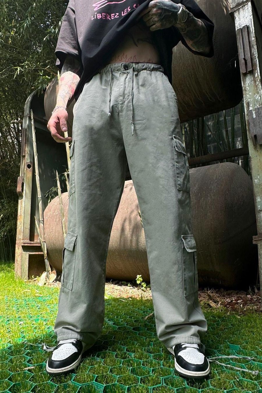 YEŞİL Tasarım Çift Cepli Kargo Baggy Pantolon