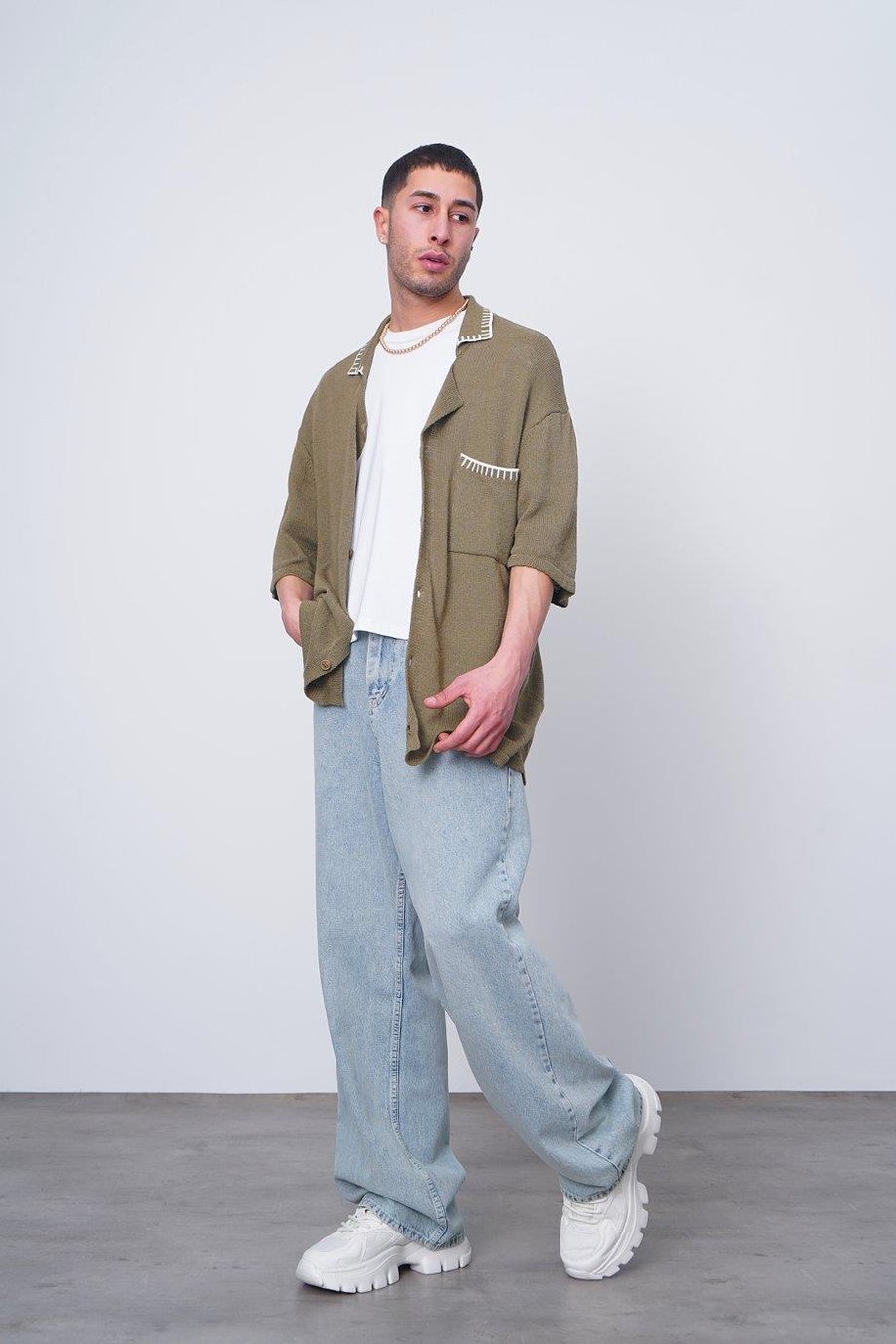 YEŞİL Vintage İnce Örme Triko CH Oversize Hırka