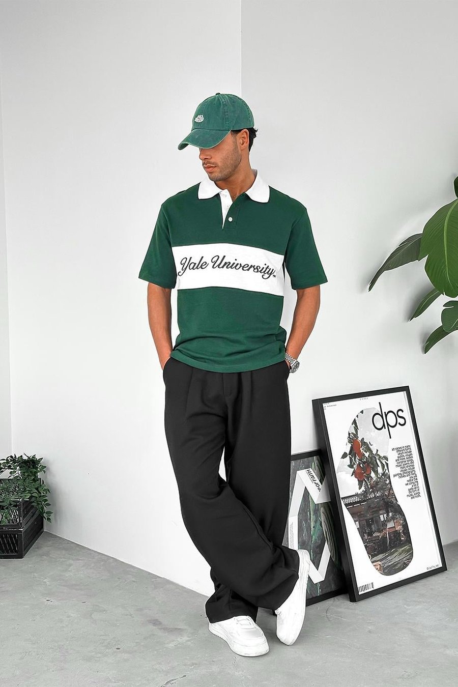 Yeşil Yale University PM Oversize Polo Yaka Tişört