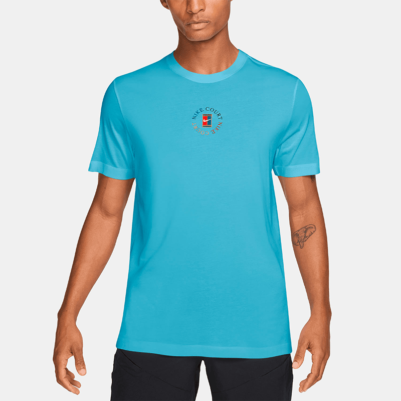 NikeNike Court Dri-FIT Heritage Erkek Tenis Tişörtü - Açık Mavi