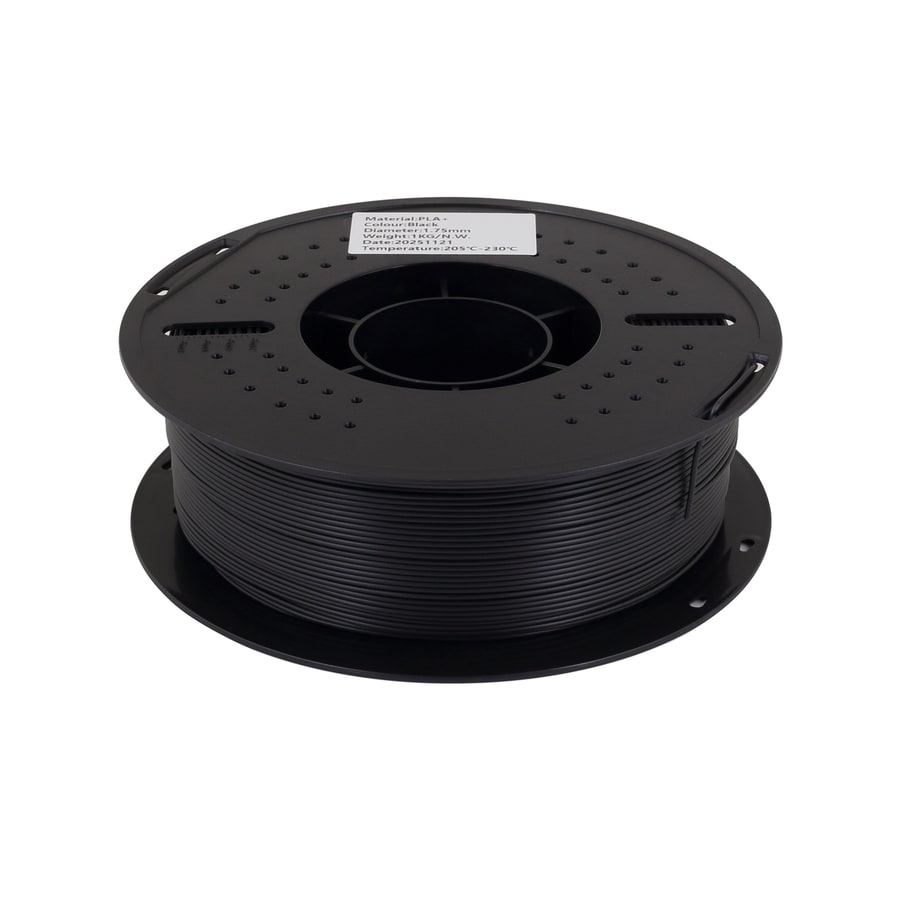 Filamix siyah PLA Plus filament ürün ambalajı ve makara görünümü