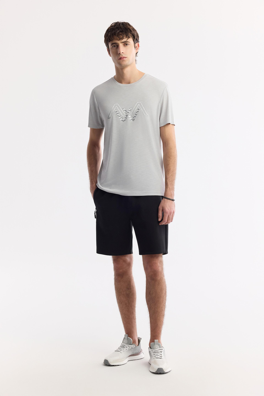 Açık Gri Bisiklet Yaka Baskılı Soft Touch T-Shirt