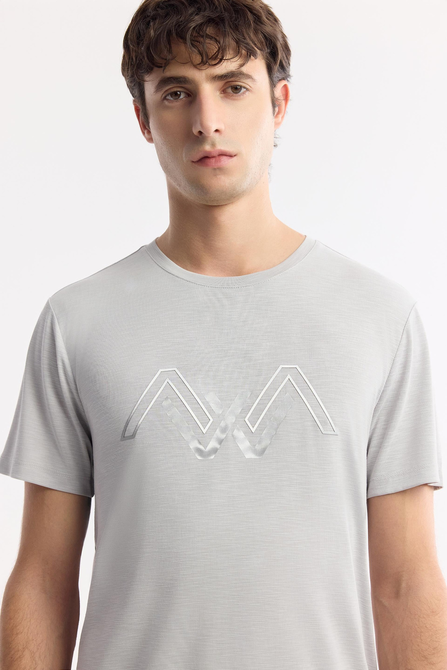 Açık Gri Bisiklet Yaka Baskılı Soft Touch T-Shirt
