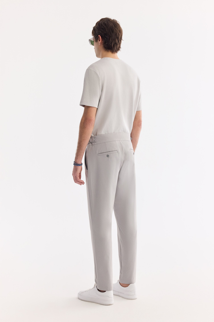 Light Grey High Waist Pintuck Buckle Detail Trousers