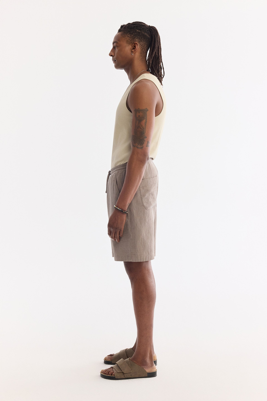 Light Khaki Elastic Drawstring Waist Cotton Breathable Shorts