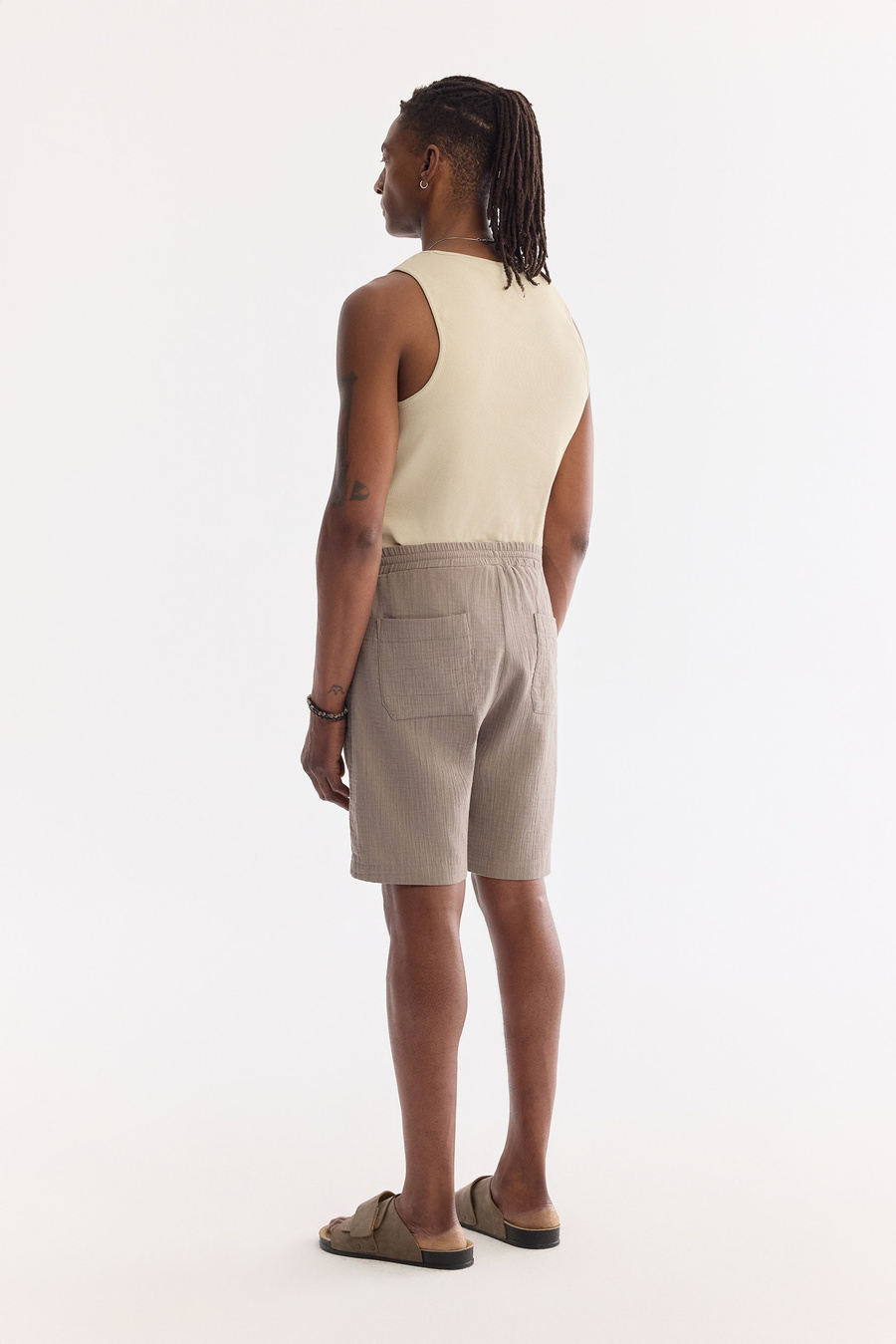 Light Khaki Elastic Drawstring Waist Cotton Breathable Shorts