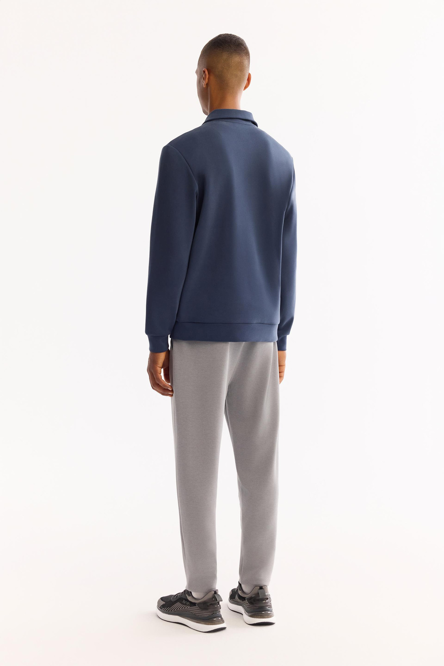Açık Lacivert Dik Yaka İçi Şardonlu Fermuarlı Soft Touch Baskılı Sweatshirt