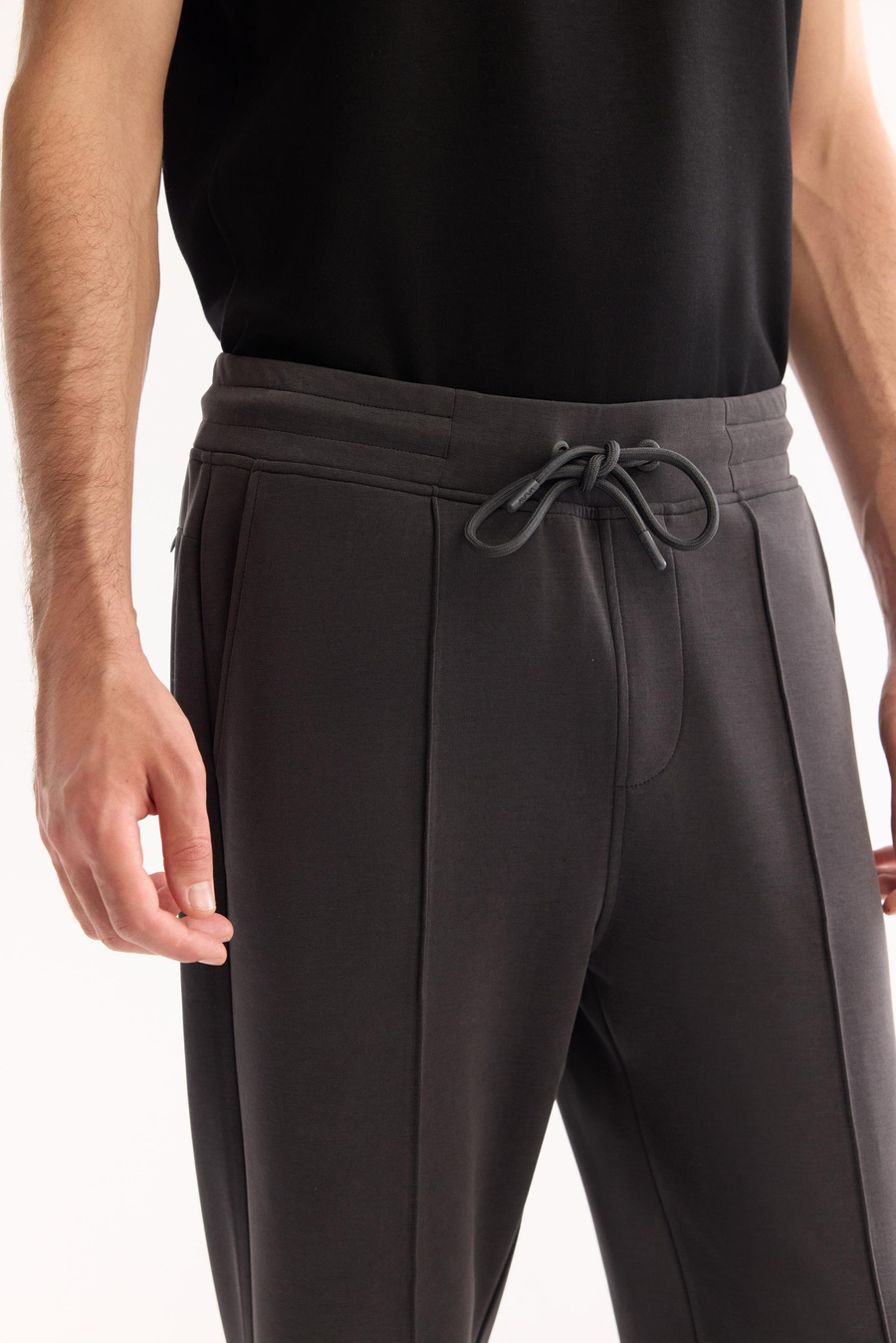 Antrasit Beli Lastikli Bağcıklı Soft Touch Bi-Stretch Eşofman Altı