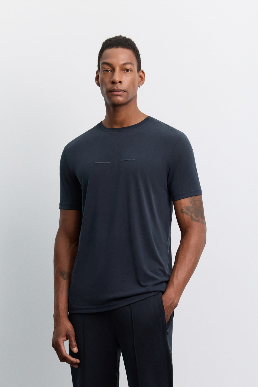 Antrasit Bisiklet Yaka Baskılı Soft Touch T-Shirt
