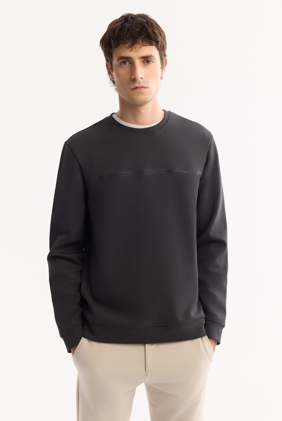 Antrasit Bisiklet Yaka Kolay Ütülenen Bi-Stretch Baskılı Sweatshirt