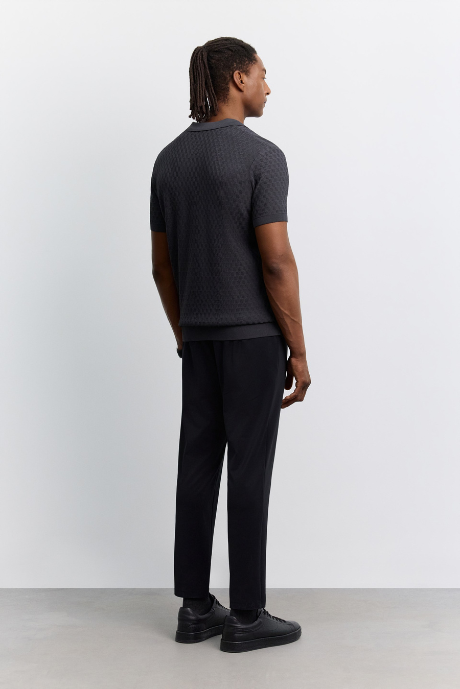 Antrasit Polo Yaka Düğmesiz Rayon Karışımlı Triko T-Shirt