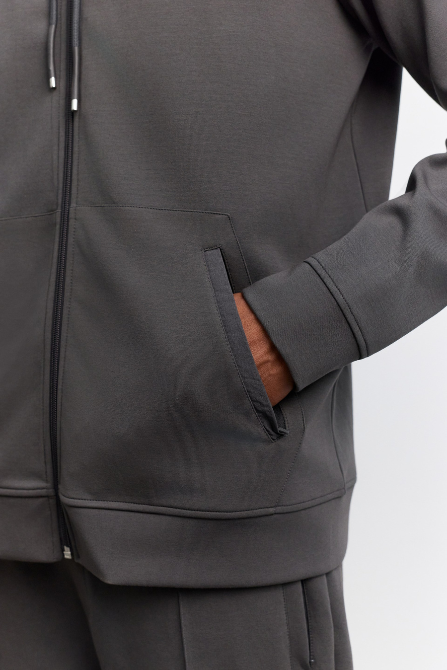 Antrasit Kapüşonlu Yaka Kangru Cepli Kolay Ütülenen İnterlok Sweatshirt