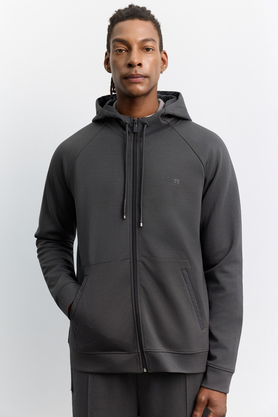 Antrasit Kapüşonlu Yaka Kangru Cepli Kolay Ütülenen İnterlok Sweatshirt