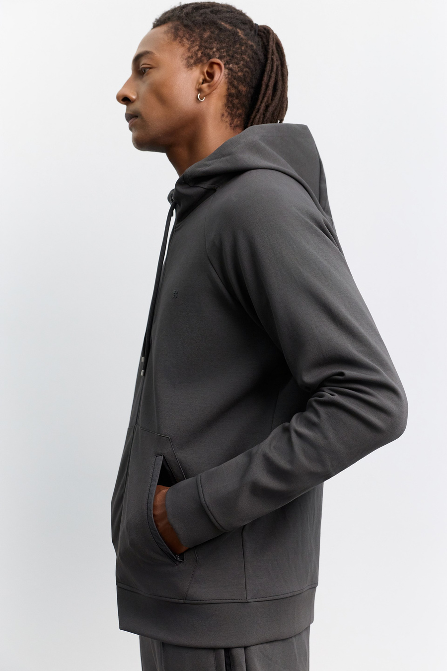 Antrasit Kapüşonlu Yaka Kangru Cepli Kolay Ütülenen İnterlok Sweatshirt