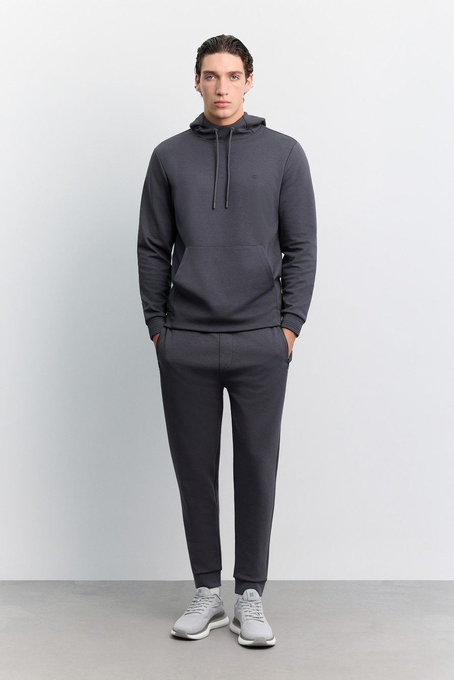 Antrasit Kapüşonlu Kolay Ütülenebilir İnterlok Sweatshirt