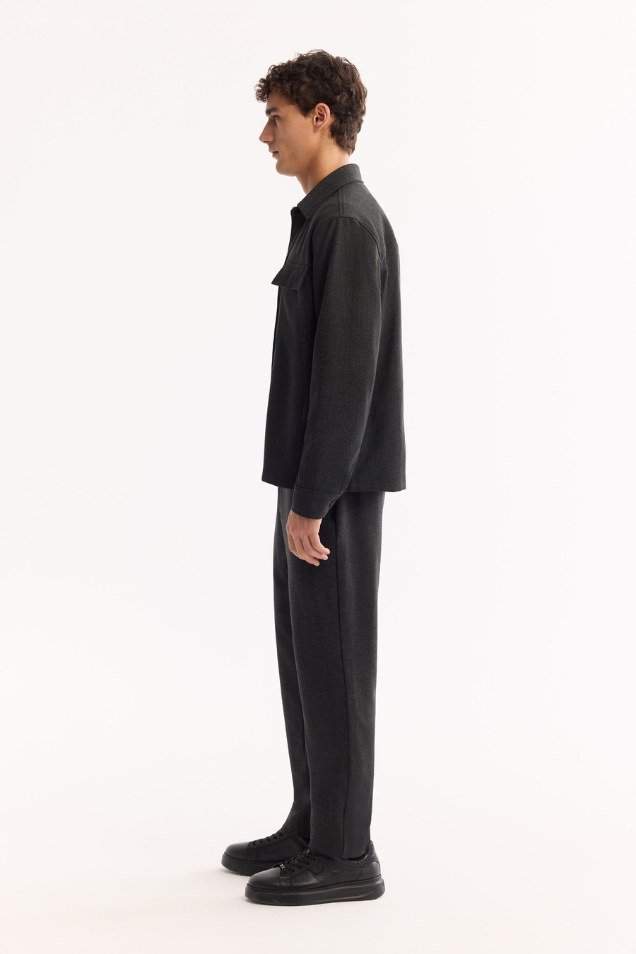 Antrasit Klasik Yaka Kolay Ütülenen Gömlek Ceket