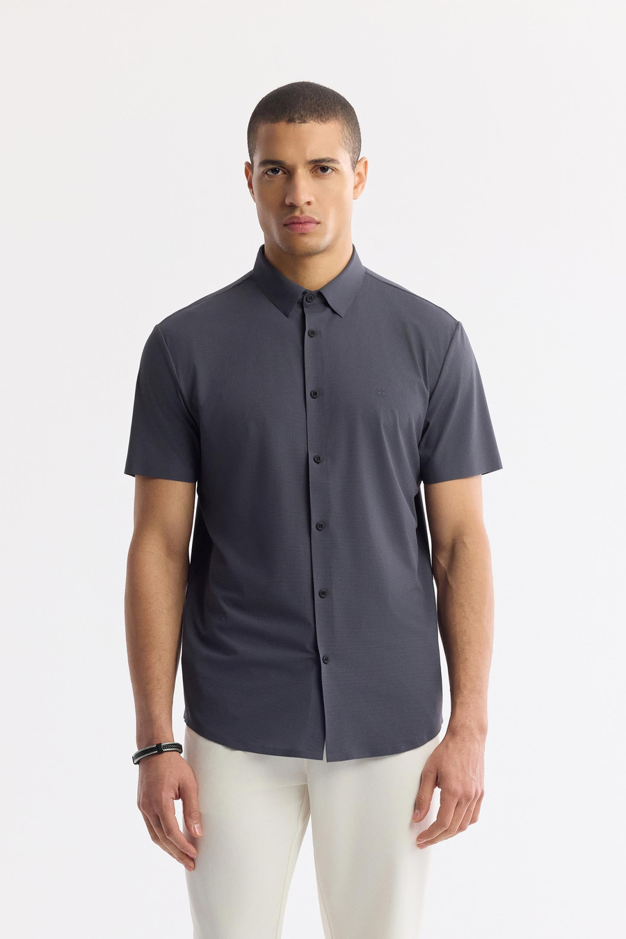  Anthracite Classic Collar Technical Fabric Short Sleeve Shirt