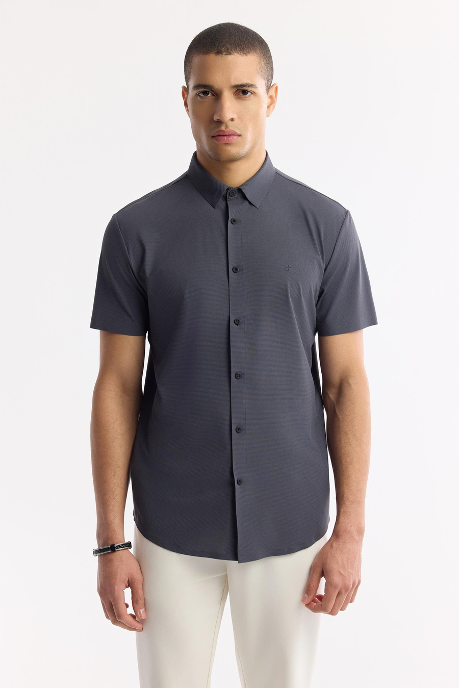  Anthracite Classic Collar Technical Fabric Short Sleeve Shirt